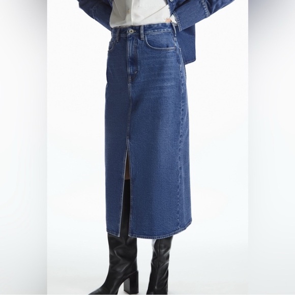 COS Blue Denim Midi Skirt with front slit size 25 - Picture 1 of 11